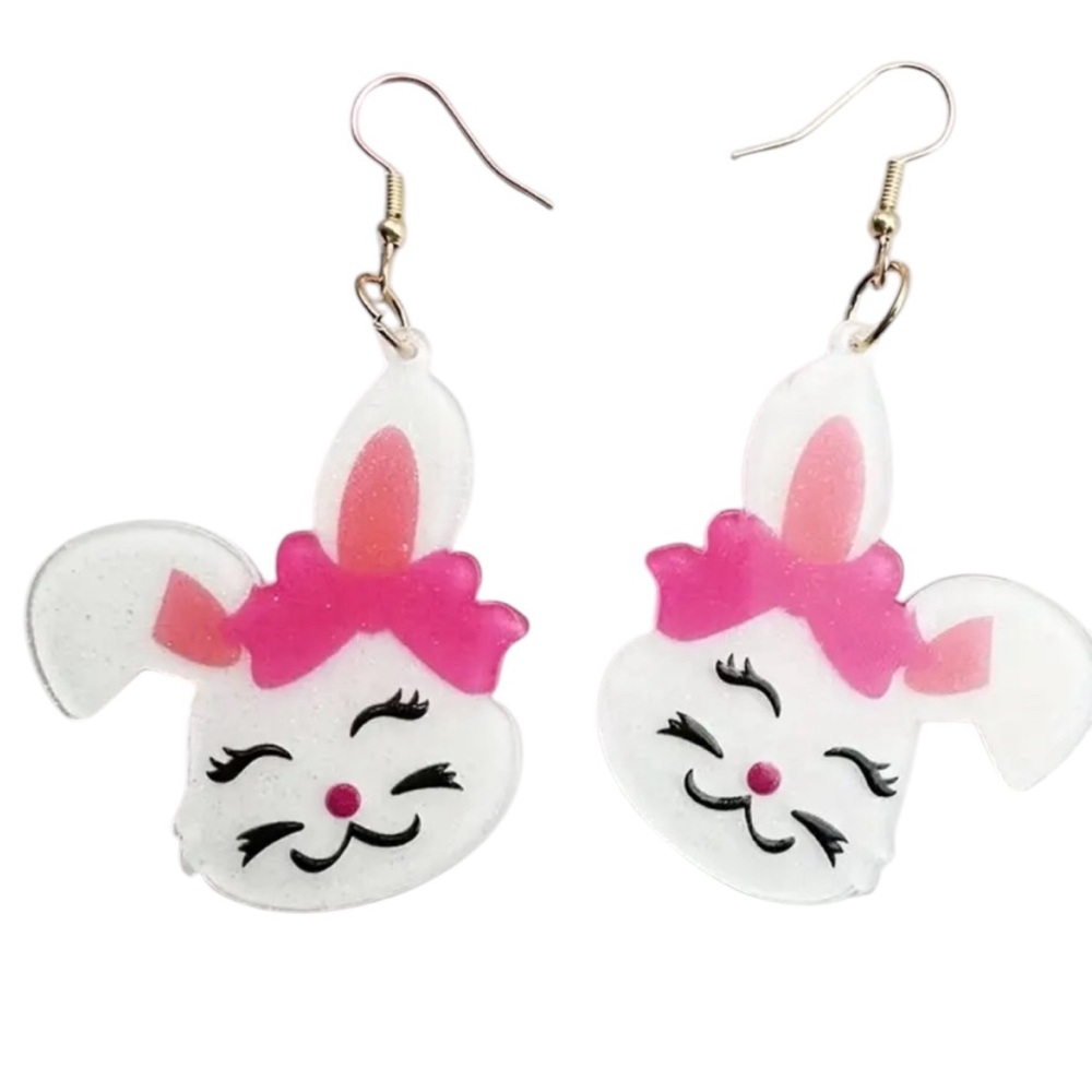 Pink Bow Bunny Earrings